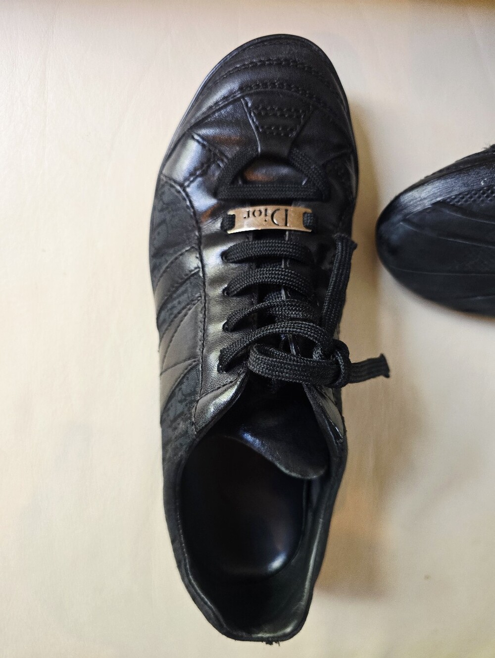 Dior Black Leather Sneakers with Silver Logo Plaques - Picture 6 of 7
